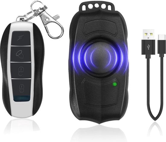 Alarme per bicicletta con telecomando, ricaricabile via USB, impermeabile, antifurto, vibrazioni, sensore di movimento