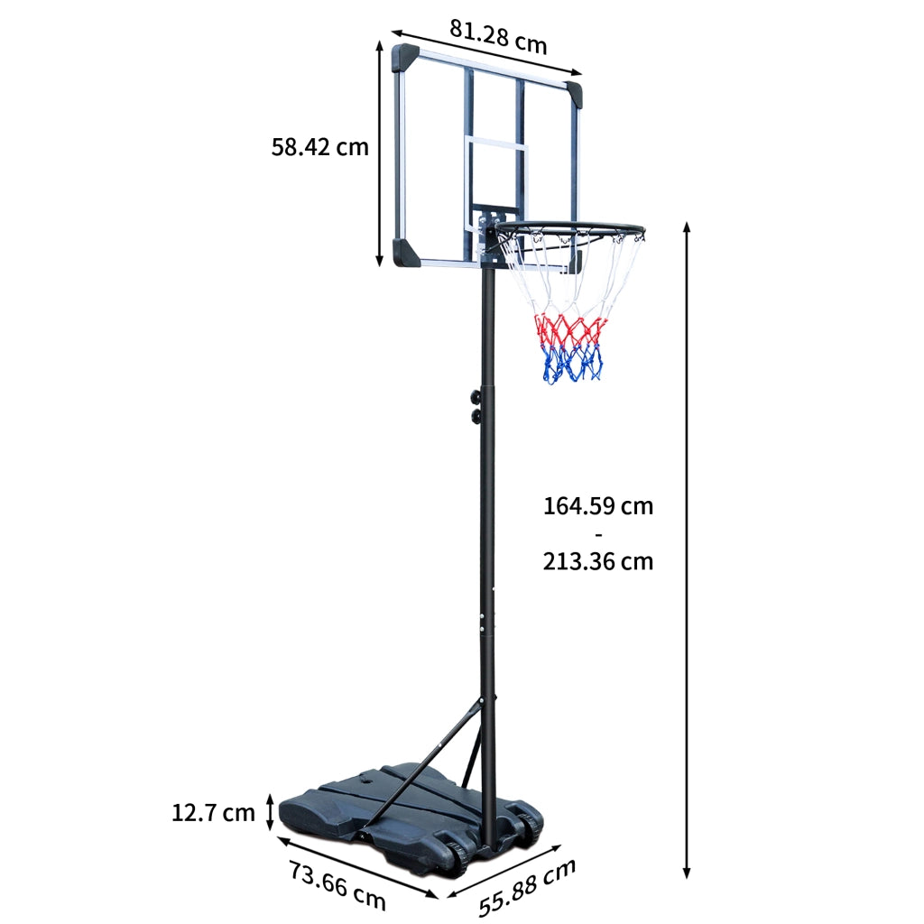 Area giochi con canestro regolabile in altezza con ruote per uso interno ed esterno in acciaio nero 164,59 × 213,36 cm