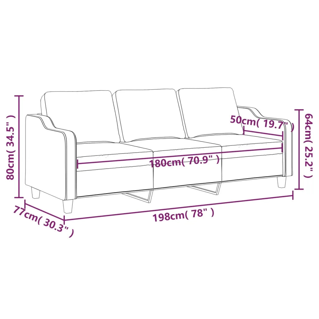Divano a 3 Posti-Sofa 3 Posti Tortora 180 cm in Tessuto 185239