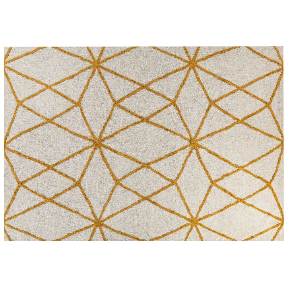 Tappeto in cotone bianco e giallo motivo a geometrico 160 x 230 cm camera da letto soggiorno ingresso