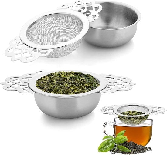 Due Filtri a The per Tè in Filtro a Sacco, Filtro a Sacco con Coperchio, Doppio Manico e Filtro a Sacco, Filtro a Sacco Fino per Tè e Tazza, Ideale per Tutti i Tipi di Tè