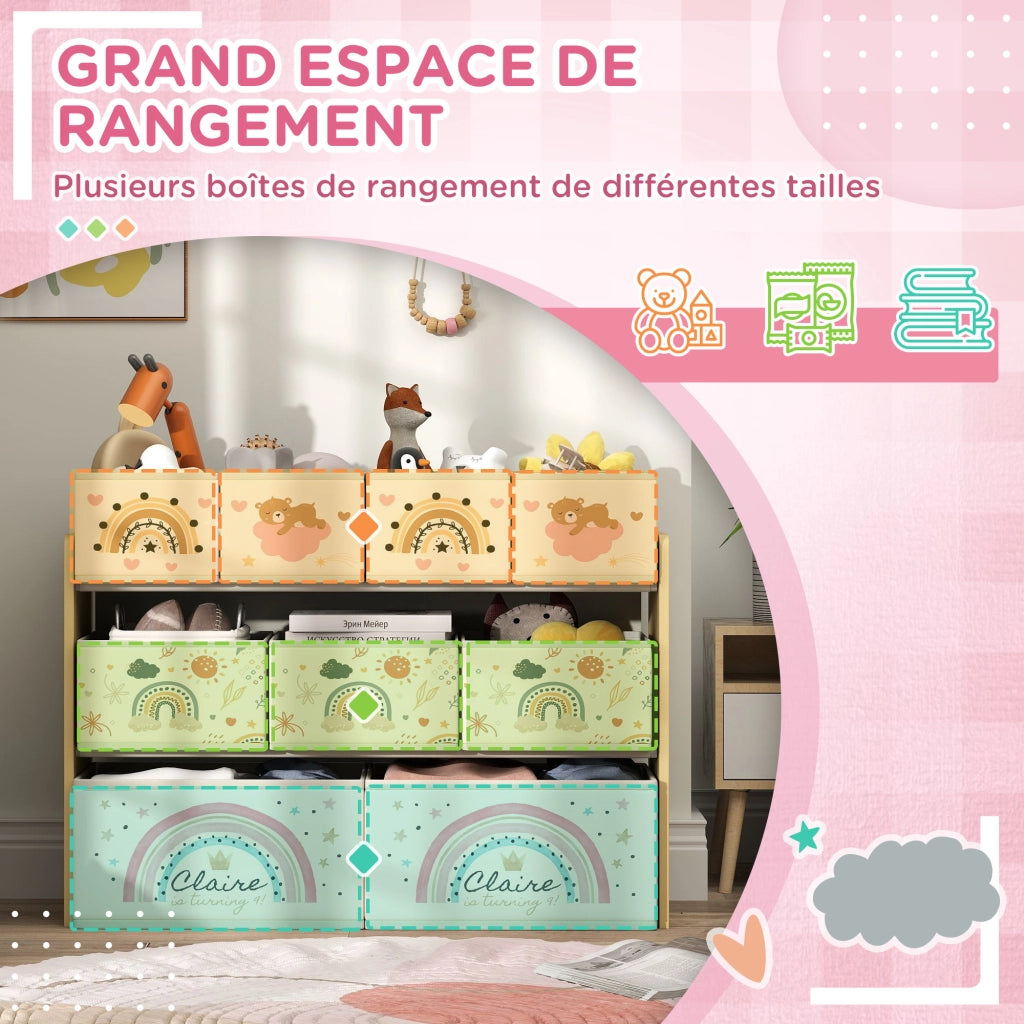 Scaffale bambini 3 ripiani con 9 cassetti tessuto ¨C Xylo ¨C giallo 93x30x70cm
