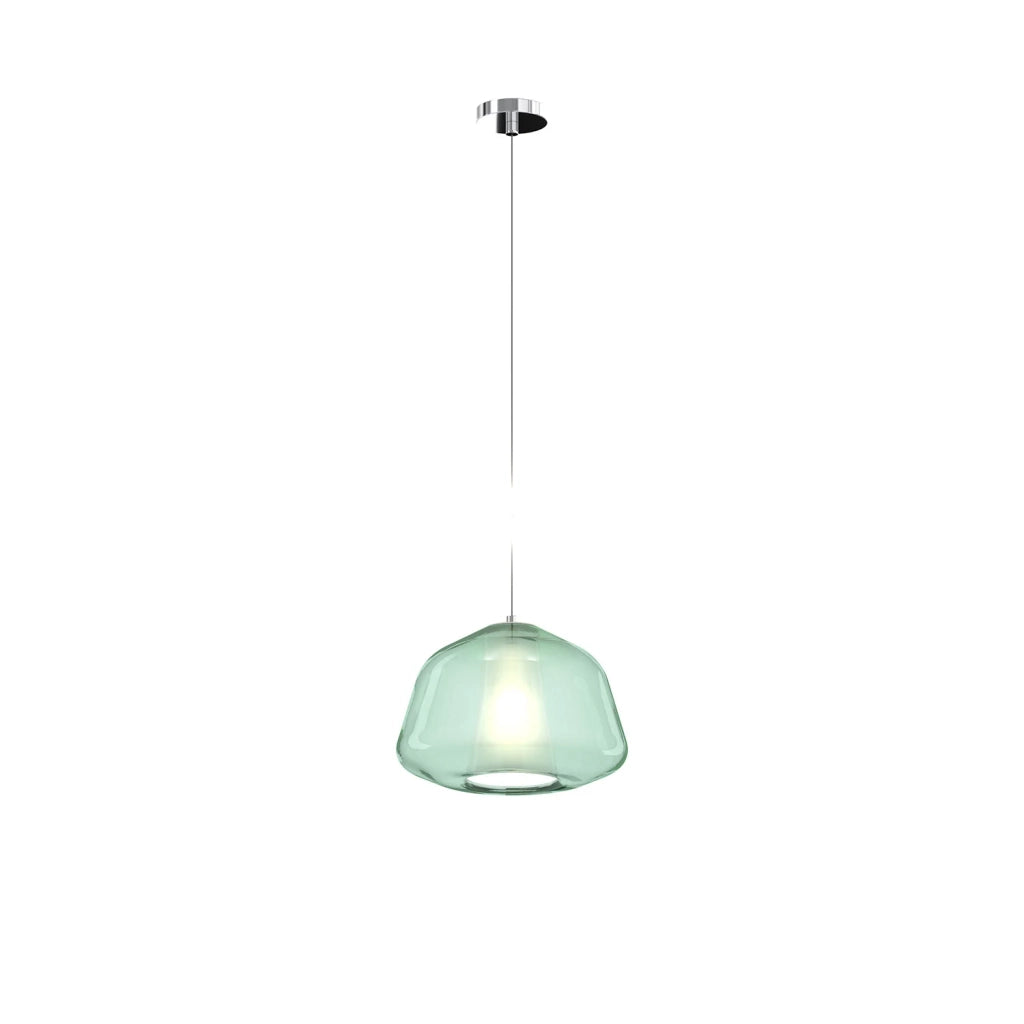 Sospensione Contemporanea Double Skin Alpha Metallo Cromo Vetro Verde 1 Luce E27