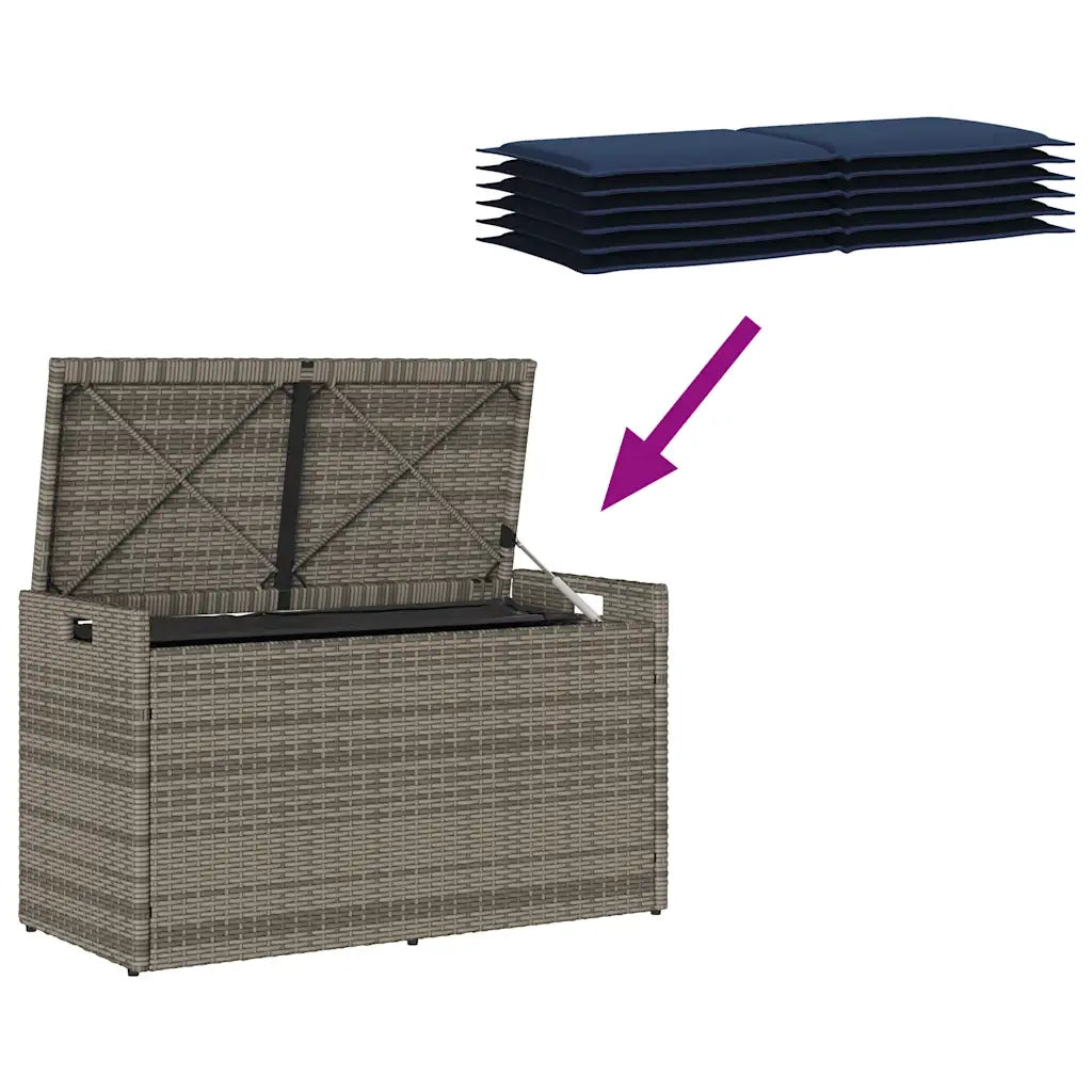 Cassapanca da Esterno con Cuscino-Baule-Panca con Contenitore Grigia 100 cm in Polyrattan 405095