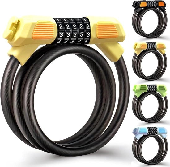 Fermo bicicletta, cavo di sicurezza per bicicletta con alta sicurezza 120 cm/12 mm, impermeabile e regolabile con catena combinata a 5 posizioni, adatto per biciclette, motociclette e porte, giallo