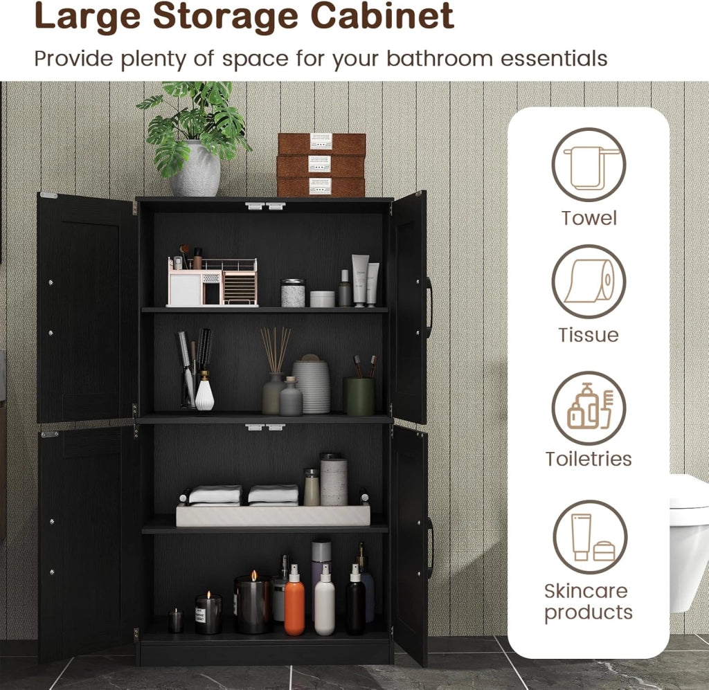 Armadio da cucina alto 110 cm, multiuso, da cucina, a buffet con ripiani e ante regolabili, in legno, colore: nero