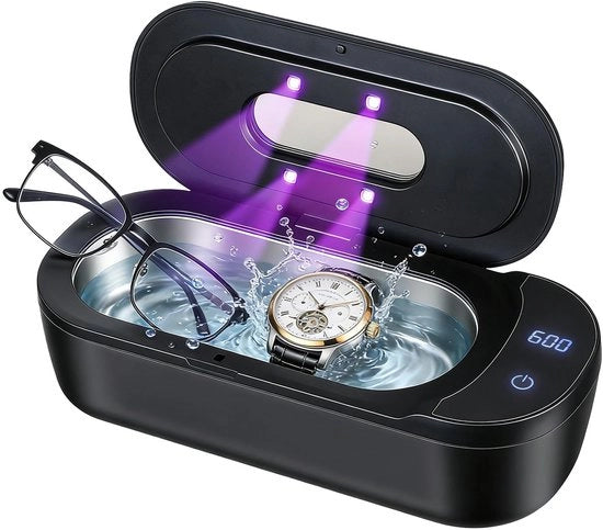 Apparecchio di pulizia ultrasonica 48000 Hz - 400 ml - Pulitore di gioielli - Orologi/Ringhi - Protesi dentali - 2 Funzioni di tempo - Nero - Pulitore di gioielli
