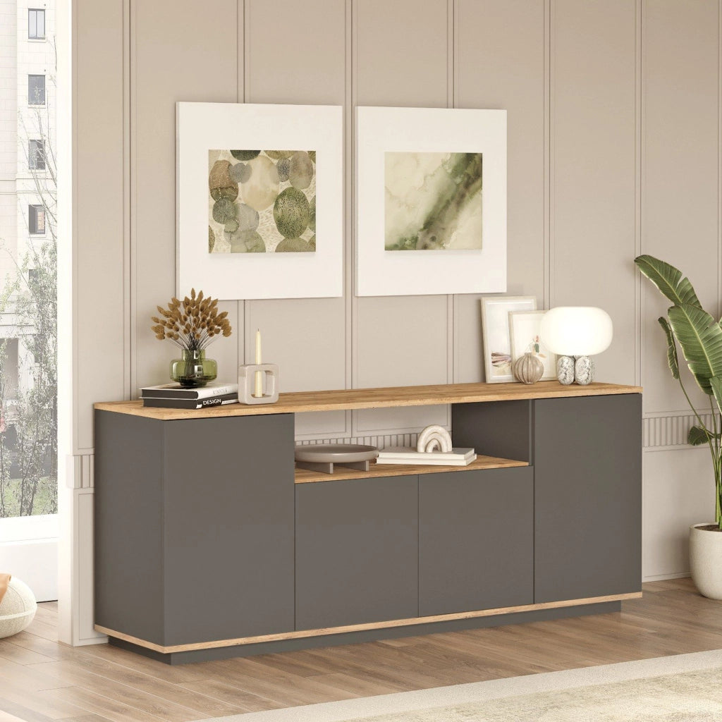 Madia Cisliano, Credenza 3 Ripiani, 180x45x75h cm Nero Antracite