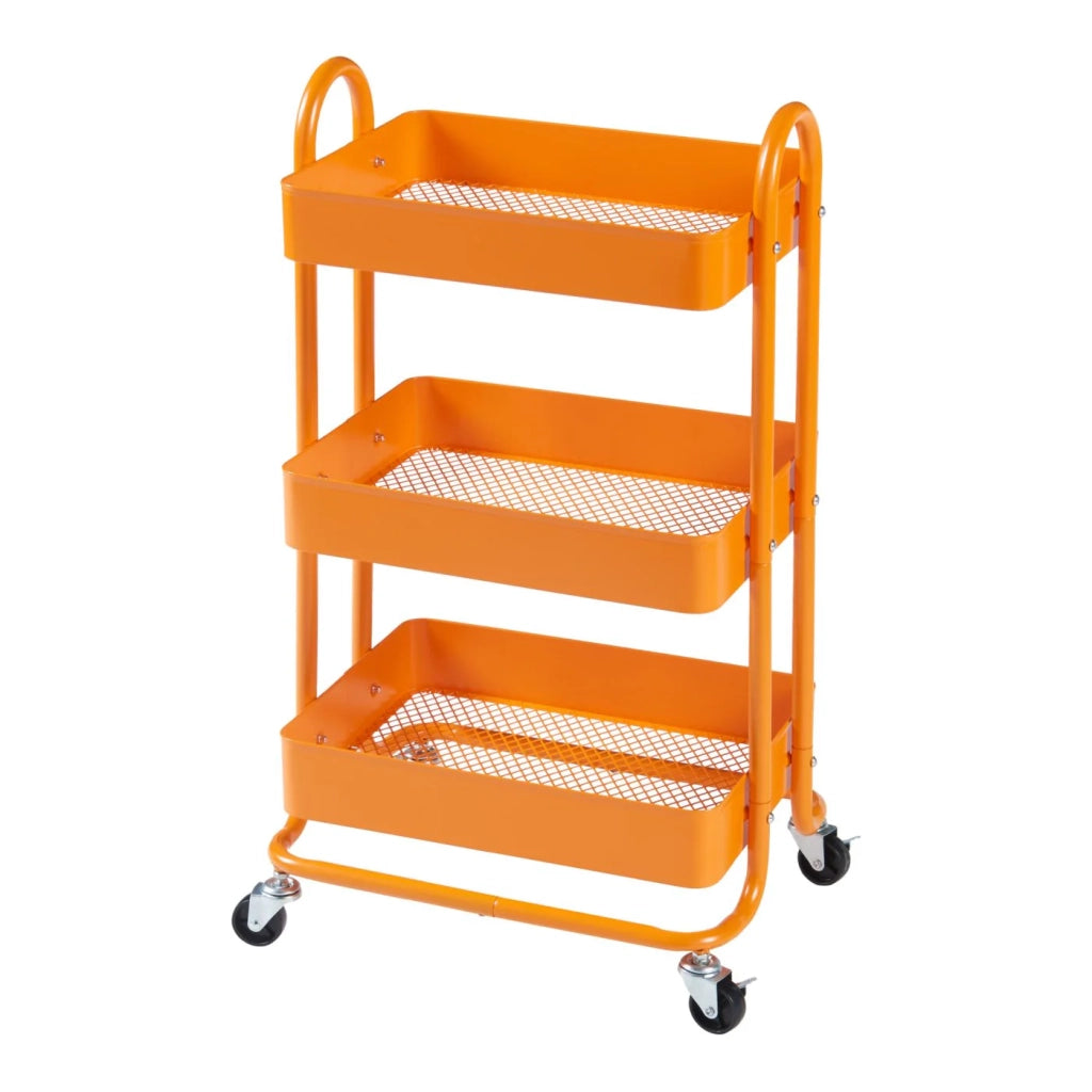 Carrello di servizio mobile contenitore per cucina/soggiorno con 3 cestelli acciaio 79 x 46 x 35 cm arancione 03_0009230