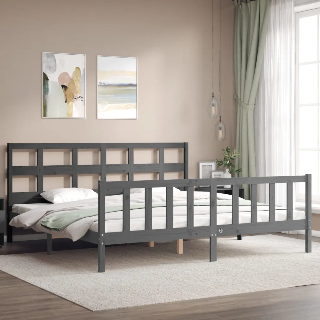 Giroletto con Testiera Grigio 200x200 cm in Legno Massello