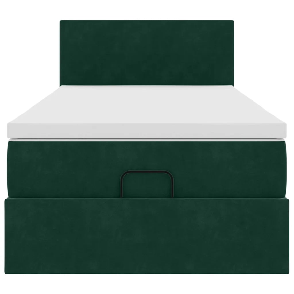 Pouf Letto con Materasso e LED Verde Scuro 80x200cm in Velluto