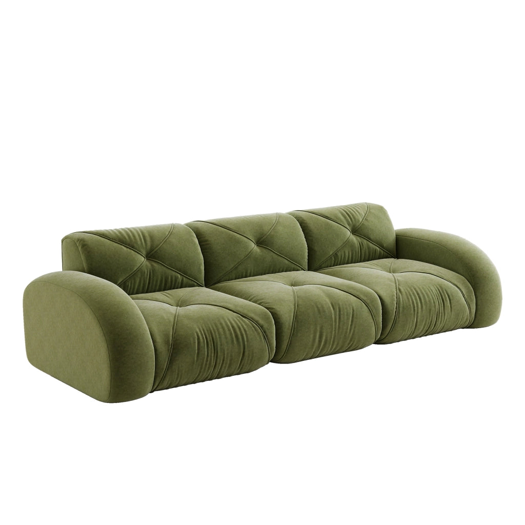 Divano modulare senza telaio in ciniglia; schiuma 32D; design antiscivolo; verde