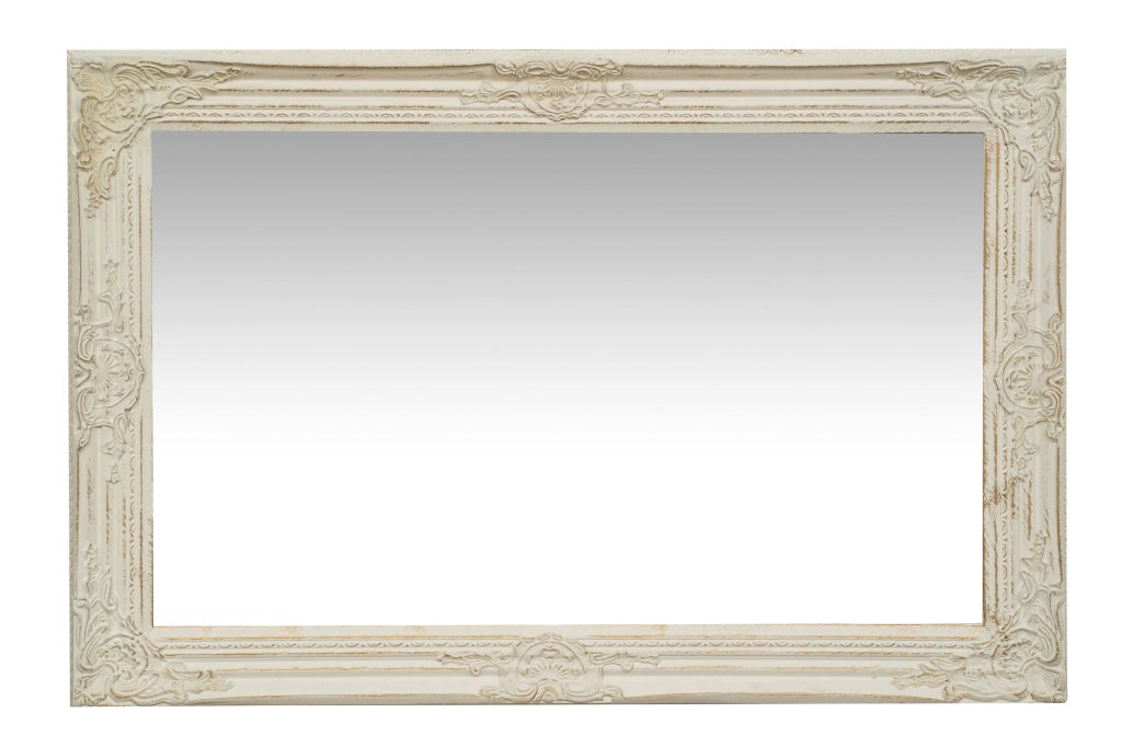 Biscottini Specchio Specchiera da parete e appendere verticale/orizzontale L60xPR4xH90 cm finitura bianco anticato
