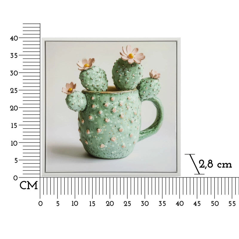 Stampa Su Tela Laccata Con Cornice Vasetto Cactus -c- cm 40x2,8x40