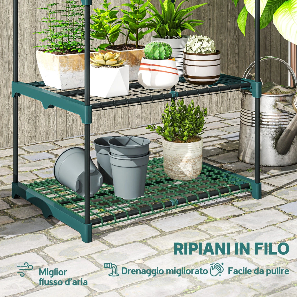 Portapiante a 4 Livelli ¨C zephmum ¨C Verde Scuro Acciaio e Plastica 67x49x105 cm