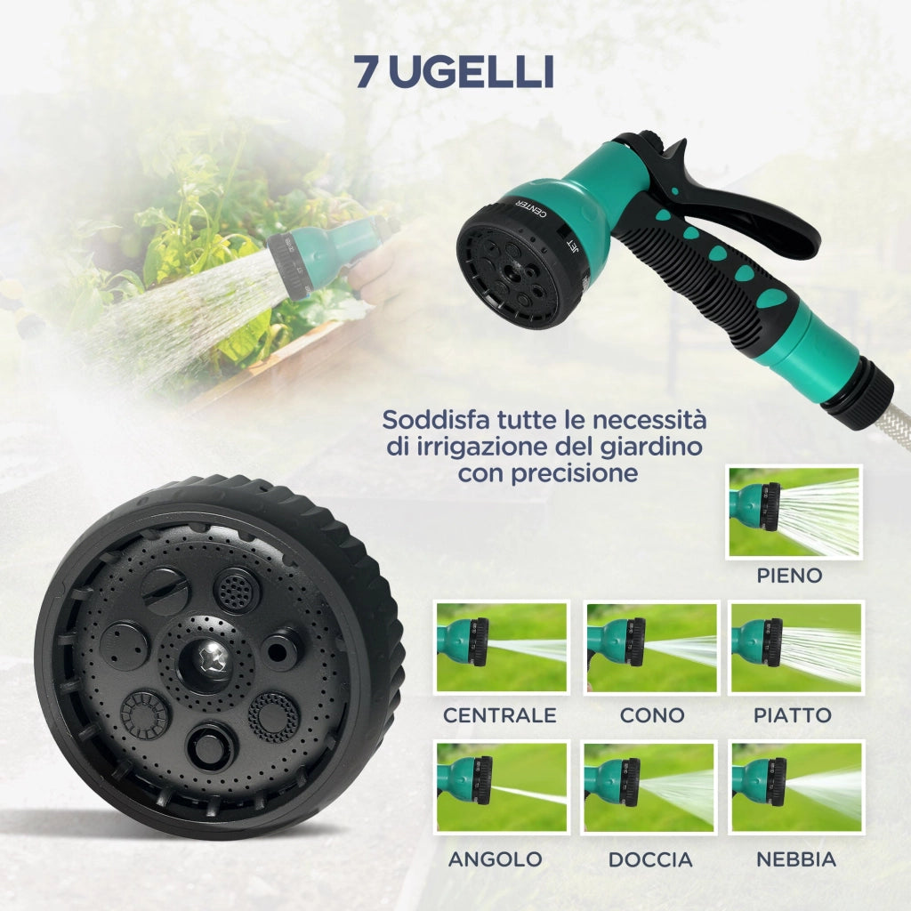 Avvolgitubo Automatico a Parete e Portatile Lunghezza 25+2 m con Sistema di Blocco e 7 Getti Grigio