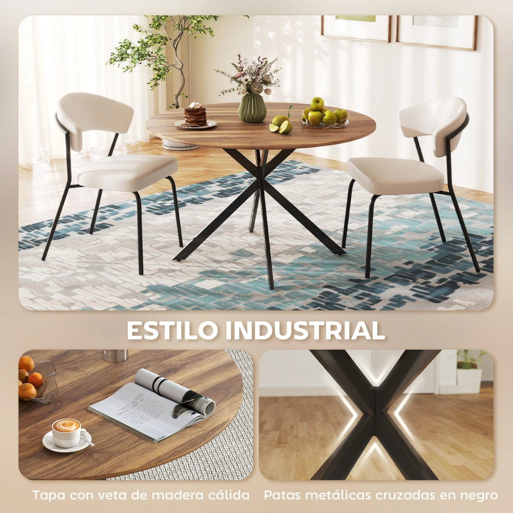 Tavolo da Pranzo Rotondo per 4 Persone ¨C Zephmum ¨C Acciaio, Marrone, ?120x75 cm