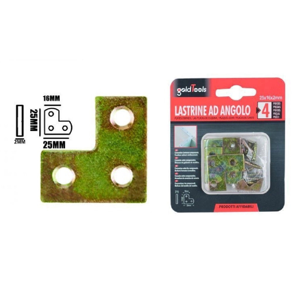 Trade Shop - Set 4 Pz Lastrina Lastrine Ad Angolo Forma V 25x16x2mm Con Viti Per Mobili 91226 -