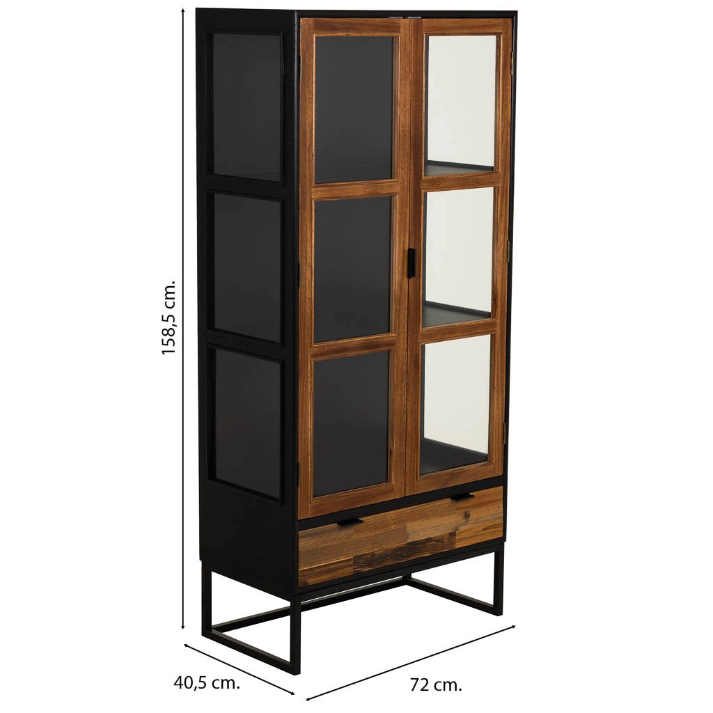 Vetrina in legno di recupero nero con 2 ripiani 72x40,5x158,5h cm