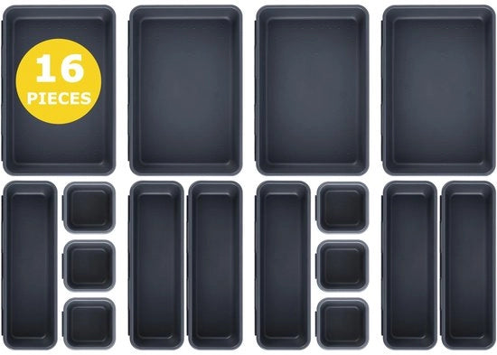 Set di organizzatori per la scrivania, scatola di archiviazione, 16 pezzi, organizzatore per la cucina, 3 misure, regolabile, box organizzatore con presa per non scivolare per ufficio, bagno, studio, accessori per la cucina