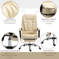 Poltrona Massaggiante Ergonomica ad Altezza Regolabile con 6 Punti Vibranti, 65x160x104 cm, Crema