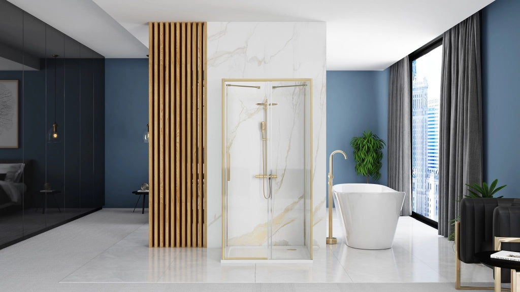 Cabina Doccia A Parete Rea Rapid Slide Brush Gold 100x100