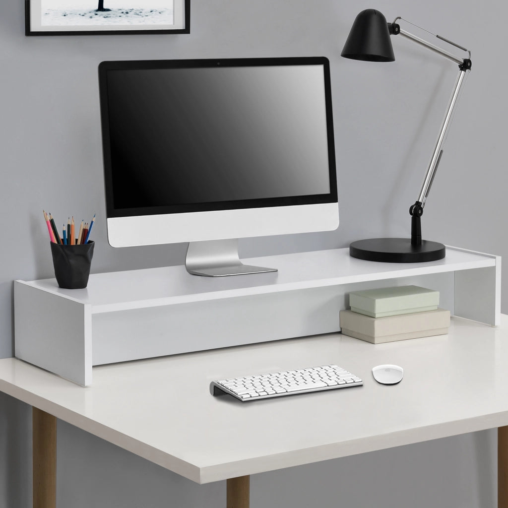 Rialzo di Supporto Flensberg per Monitor/Portatile/TV da Scrivania 100x27x15 cm - Bianco [en.casa]