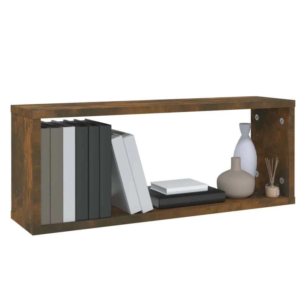 2 pz Mensole Parete | Mensola sospesa Cubo Rovere Fumo 80x15x26,5cm in Multistrato