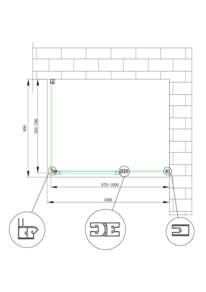 Box doccia angolare parete fissa e porta battente e fisso in linea vetro 6 mm reversibile Misura Fisso 76,5-79 porta 97-100 (35+65)