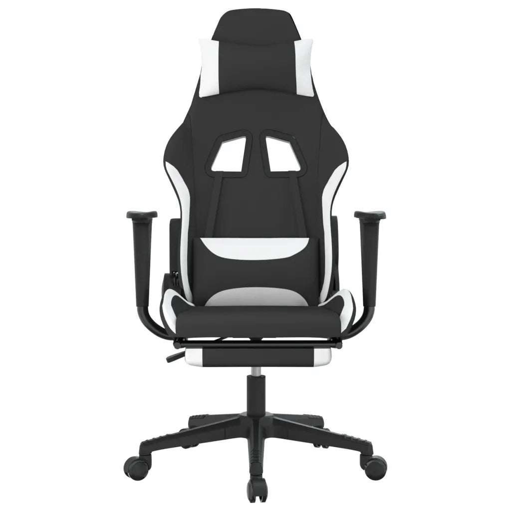 Sedia da Gaming | Sedia da e-sports con Poggiapiedi Nero e Bianco in Tessuto