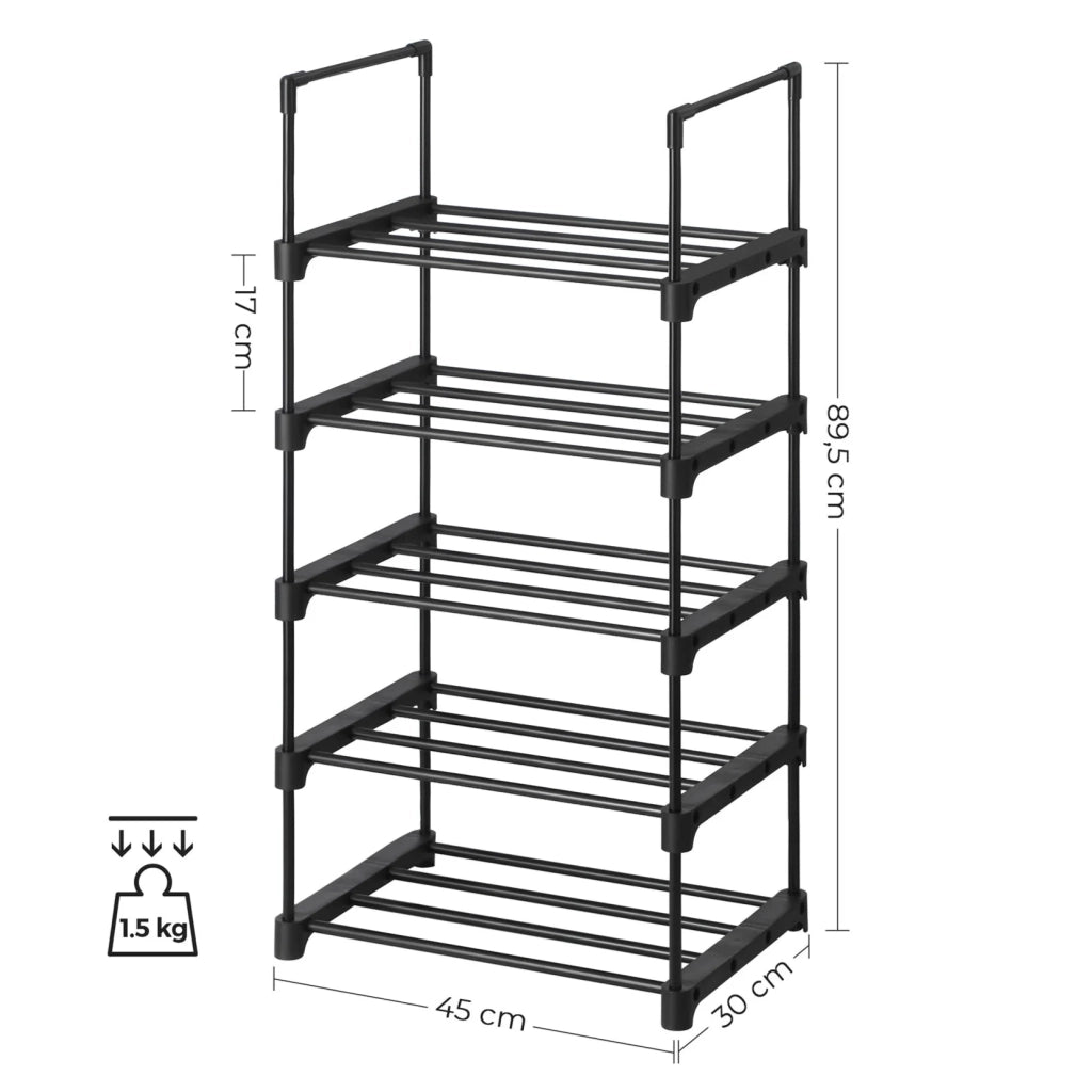 Scarpiera a 5 livelli Set di 2 Scarpiera salvaspazio impilabile in metallo Scarpiera multifunzionale per ingresso Camera da letto Soggiorno Nero 12_0002616