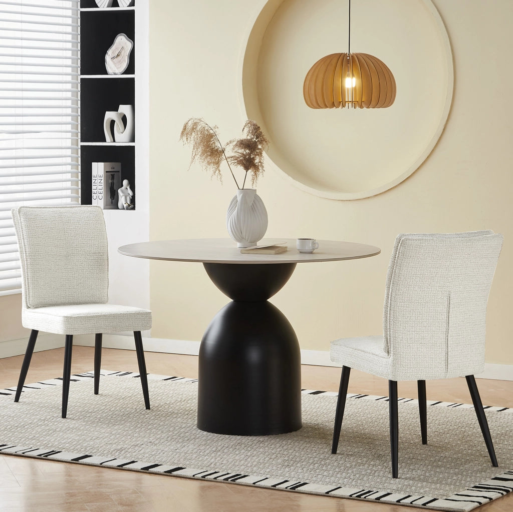 Set di 2 sedie 74x46x60 cm con rivestimento effetto tweed e gambe in metallo crema bianco
