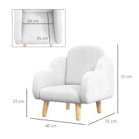 Poltrona per Bambini in Stile Scandinavo con Braccioli a Nuvola in Tessuto Bianco, 46x51x55 cm
