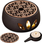 Theewarmer ceramico - Riscaldatore per teiera con manici - Riscaldatore teiera per il mantenimento della temperatura tè caffè - Nero .