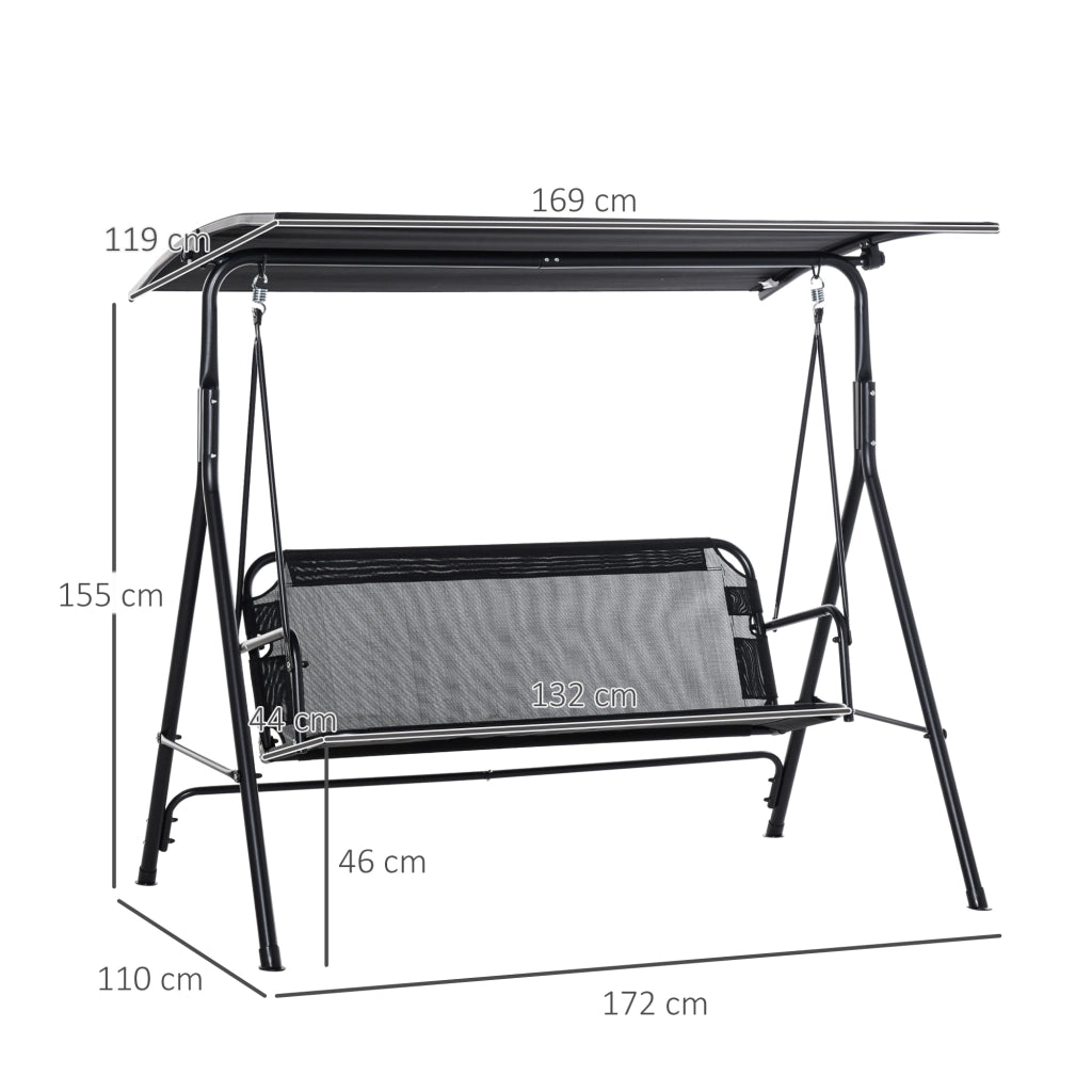 EasyComfort Dondolo da Giardino Terrazza 2 Posti con Tettuccio Regolabile in Metallo e Texteline 172x110x155cm Nero