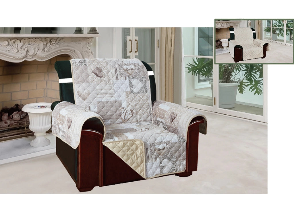 Copridivano E Copripoltrona Trapuntato Reversibile Modello Kino Colore Beige - Poltrona - Beige