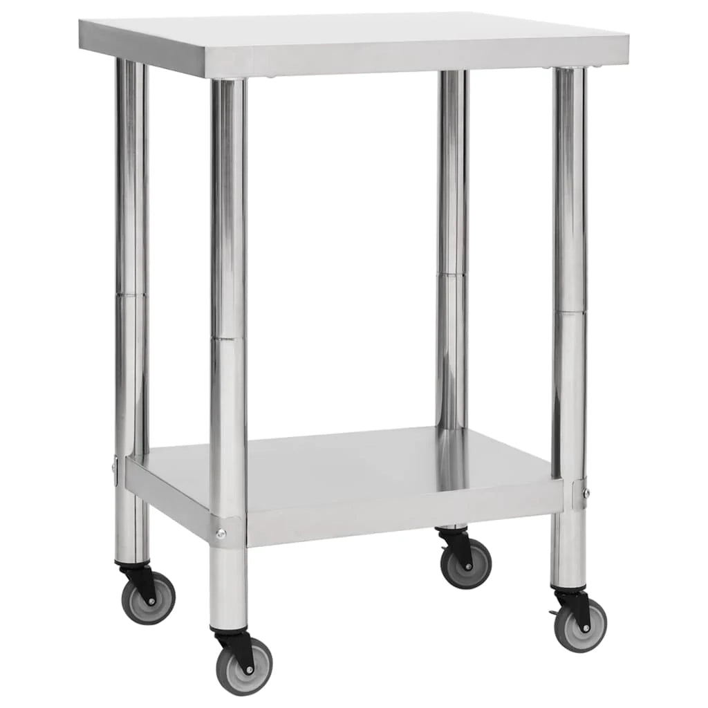 Tavolo da lavoro da cucina con ruote 60 x 30 x 85 cm acciaio inox 02_0001913