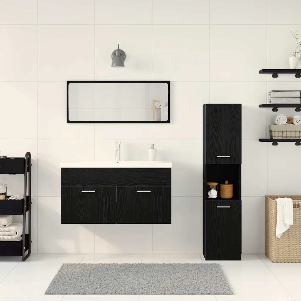 Set di mobili per il bagno 4 pcs Rovere Nero Legno multistrato 3334354