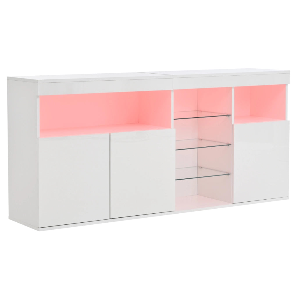 Credenza LED bianca 155,5 x 35 x 72 cm in pannello di particelle e vetro