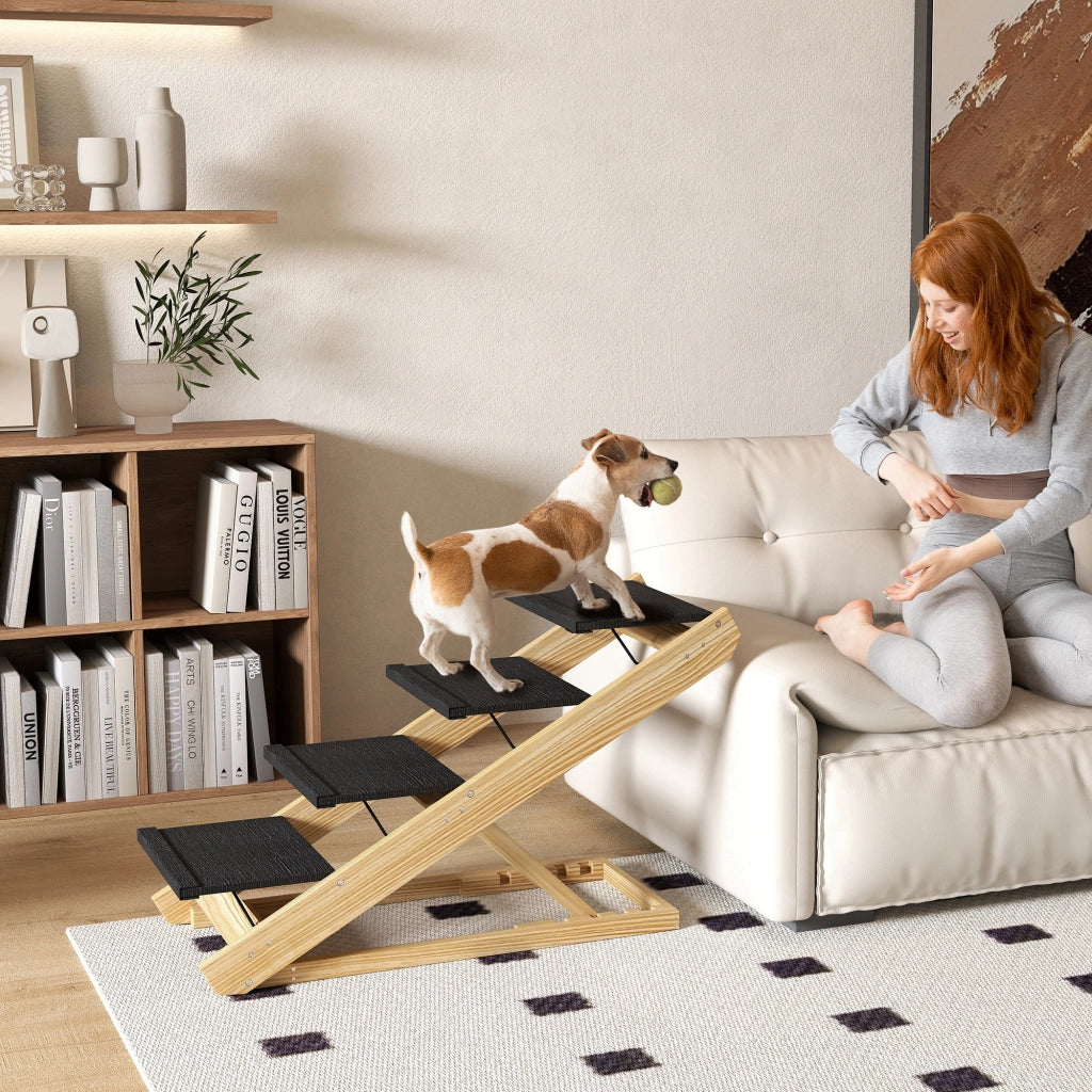 Scala per cani regolabile in altezza pieghevole ¨C Zephmum ¨C Legno bianco 83x40x62.5 cm