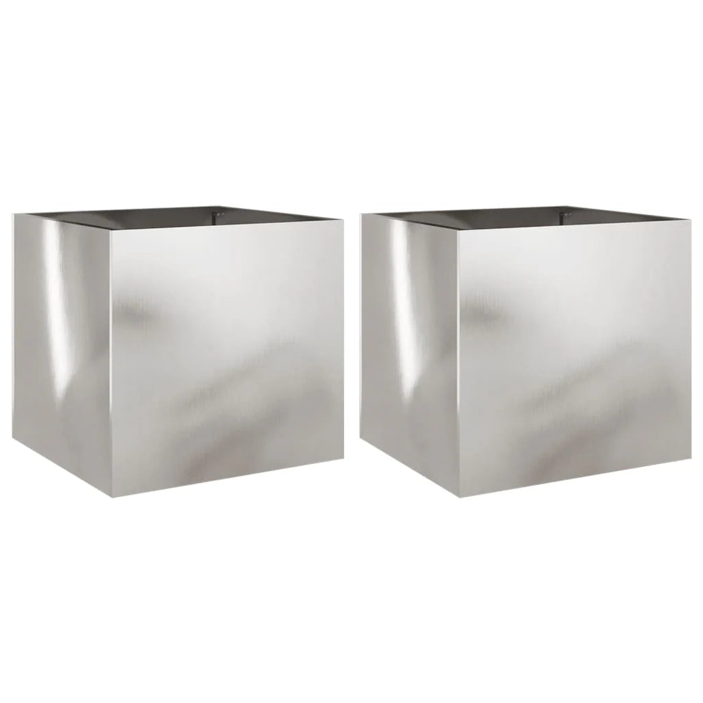 Vaso per fioriera aiuola rialzata piante fiori giardino terrazze set da 2 argento 42 x 40 x 39 cm acciaio inossidabile Argento 02_0039012