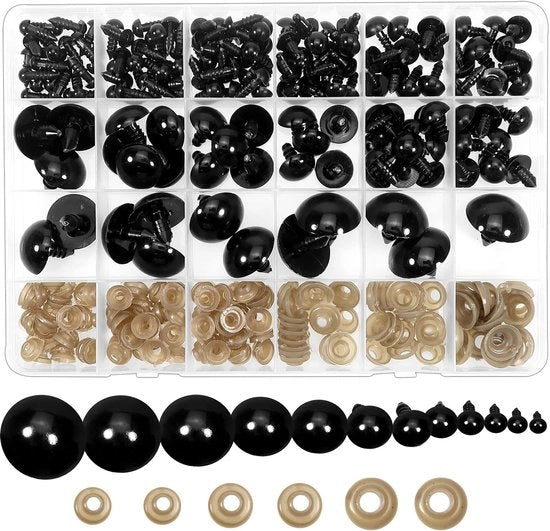 Oggetti di sicurezza 150 pezzi - Ronde oggetti in plastica nera - Anelli di chiusura - Oggetti per bambole - Materiale di riempimento per cuscini - Fai da te