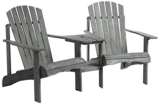 Sedia da giardino Adirondack con tavolo e ombrellone, divano da giardino per 2 persone, insieme di sedie, mobili da giardino in legno massello grigio, 178 x 87 x 92 cm