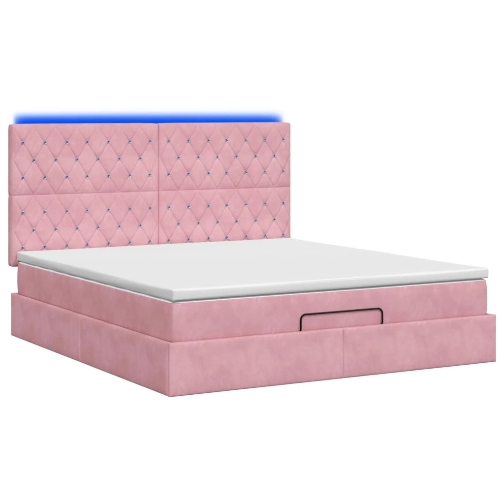 Letto Ottomano con Materasso e LED Rosa 160 x 200 cm Velluto 3458246