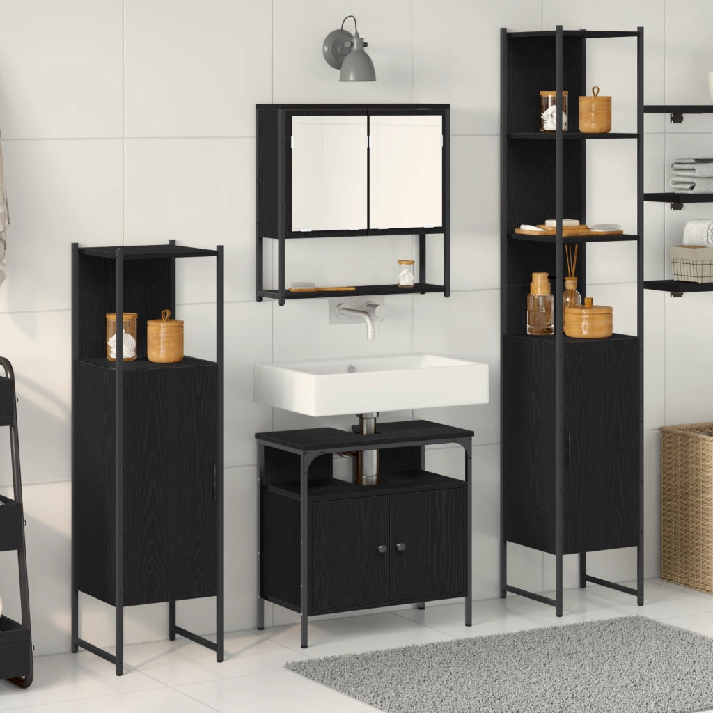 Set di mobili per bagno in 4 pezzi in legno ingegnerizzato effetto rovere nero