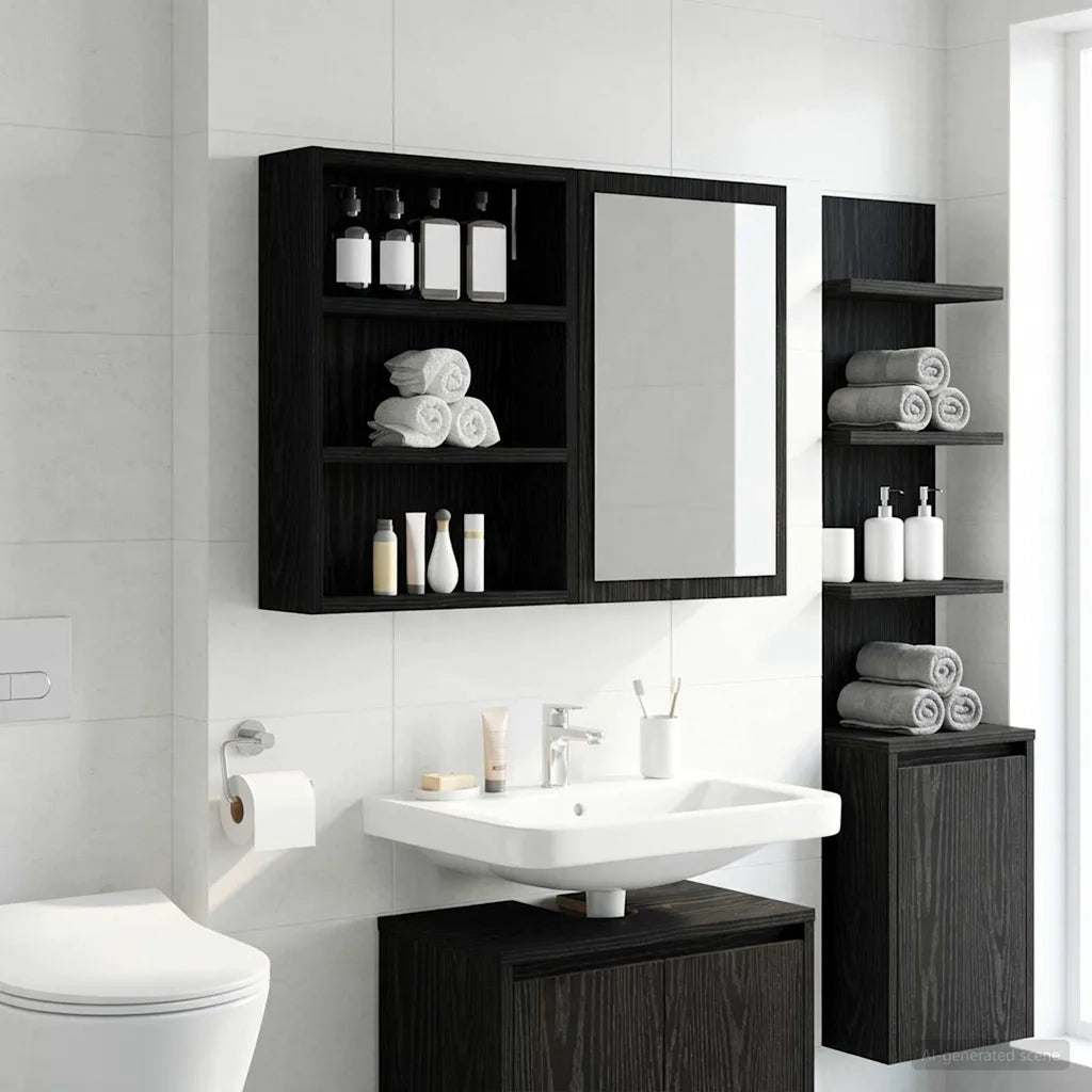 Armadio da bagno a muro Rovere Nero 40 x 10 x 50 cm 889344