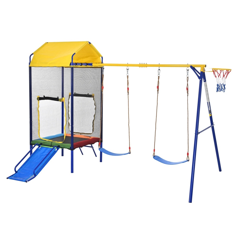 Parco Giochi da Esterno 4 in 1 336x217x238 cm con Trampolino; Altalene; Scivolo e Canestro