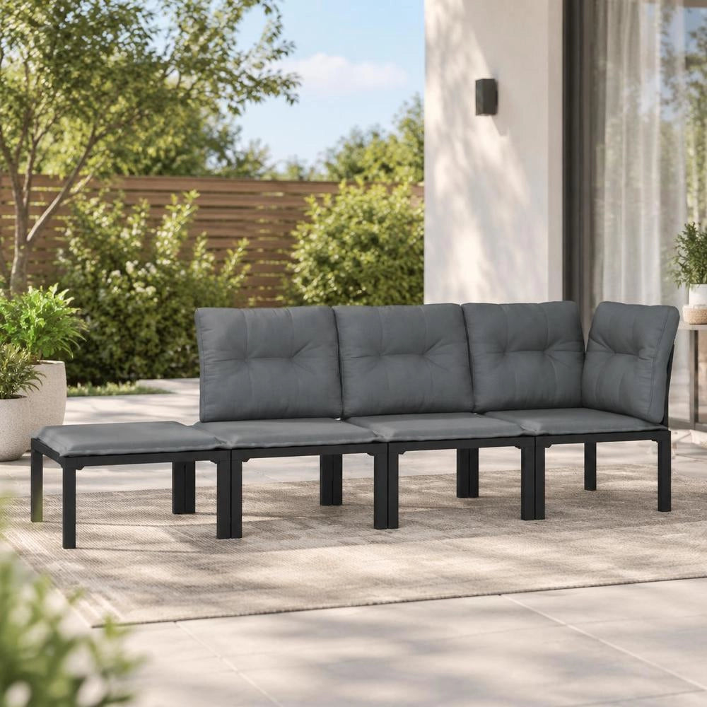 4-piece Garden Lounge Set, Black And Grey Poly Rattan