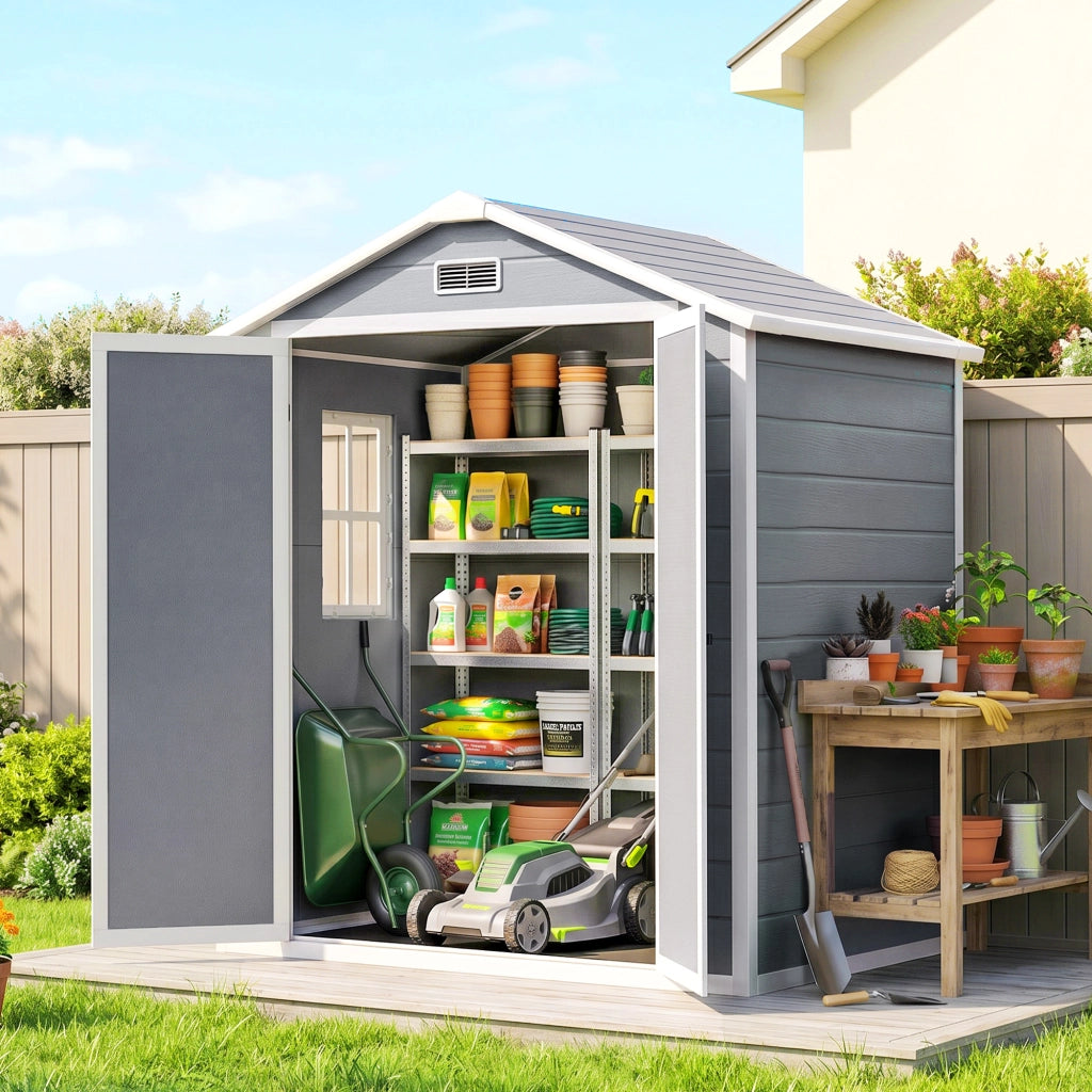 Casetta da giardino in resina polypropyl¨¨ne ¨C zephmum ¨C grigio 2.12 m2 2 porte 1 finestra