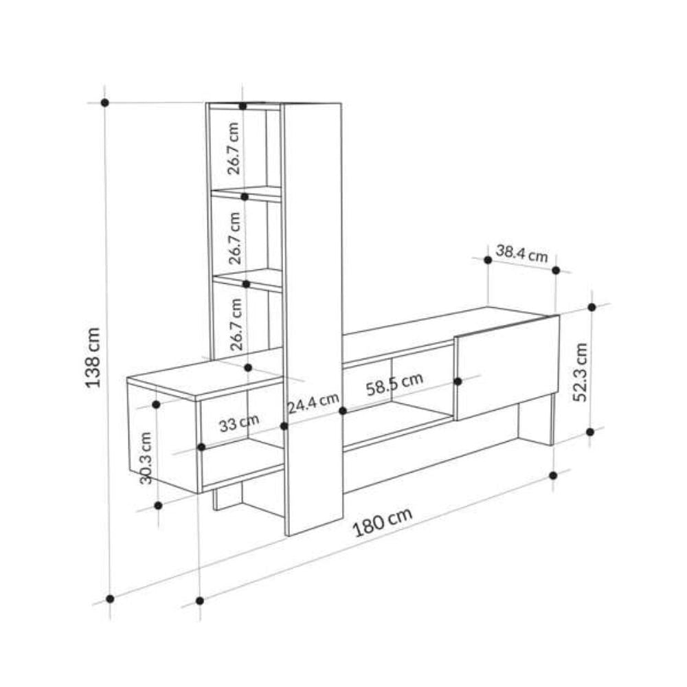 Mobile TV 1 Anta 180x38x138 cm in MDF Troya Bianco e Antracite